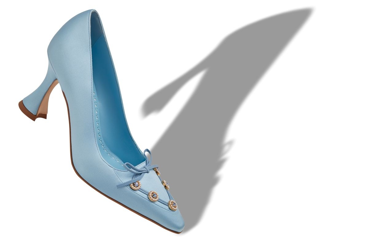 Light Blue Satin Embellished Pumps - 2