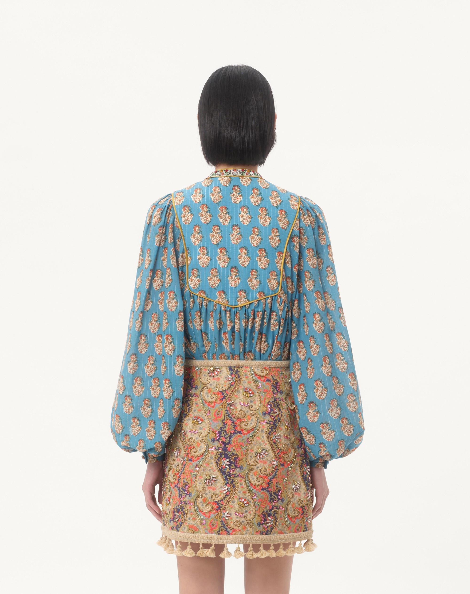 COTTON AND LUREX TOP WITH EMBROIDERED PETALES D'AMOUR PRINT - 7