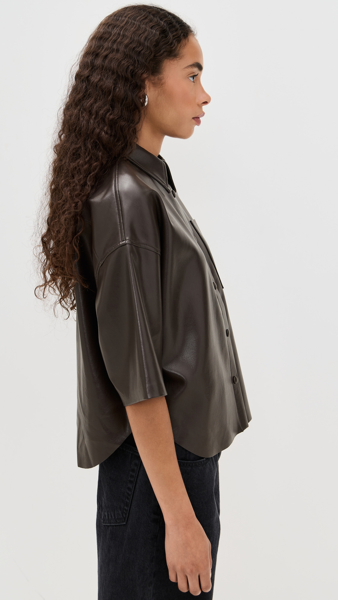 Frances Cropped Caped Button Up - 3