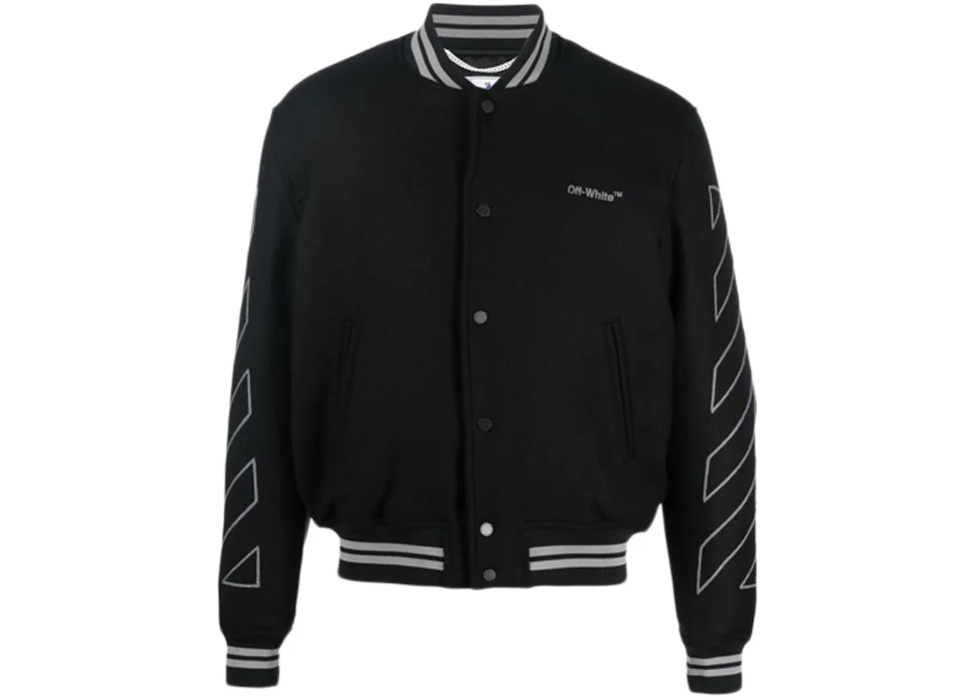 OFF-WHITE Diagonal Outline Logo-Embroidered Wool Varsity Jacket Black - 1