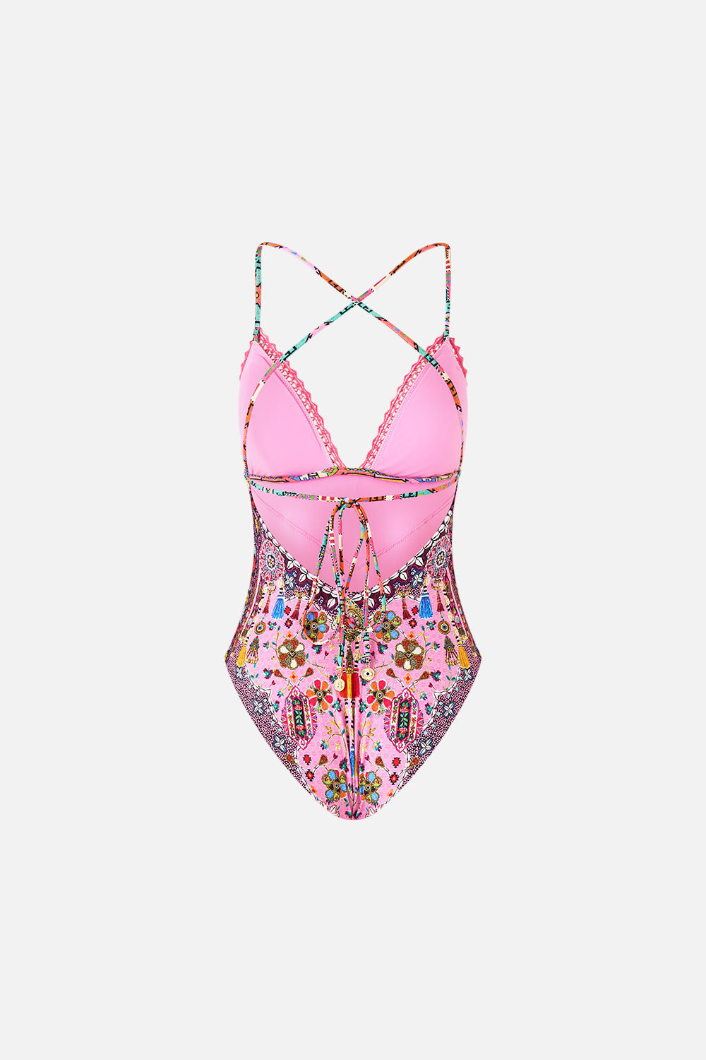 EMBROIDERED TRI ONE PIECE W TIE BACK - 7