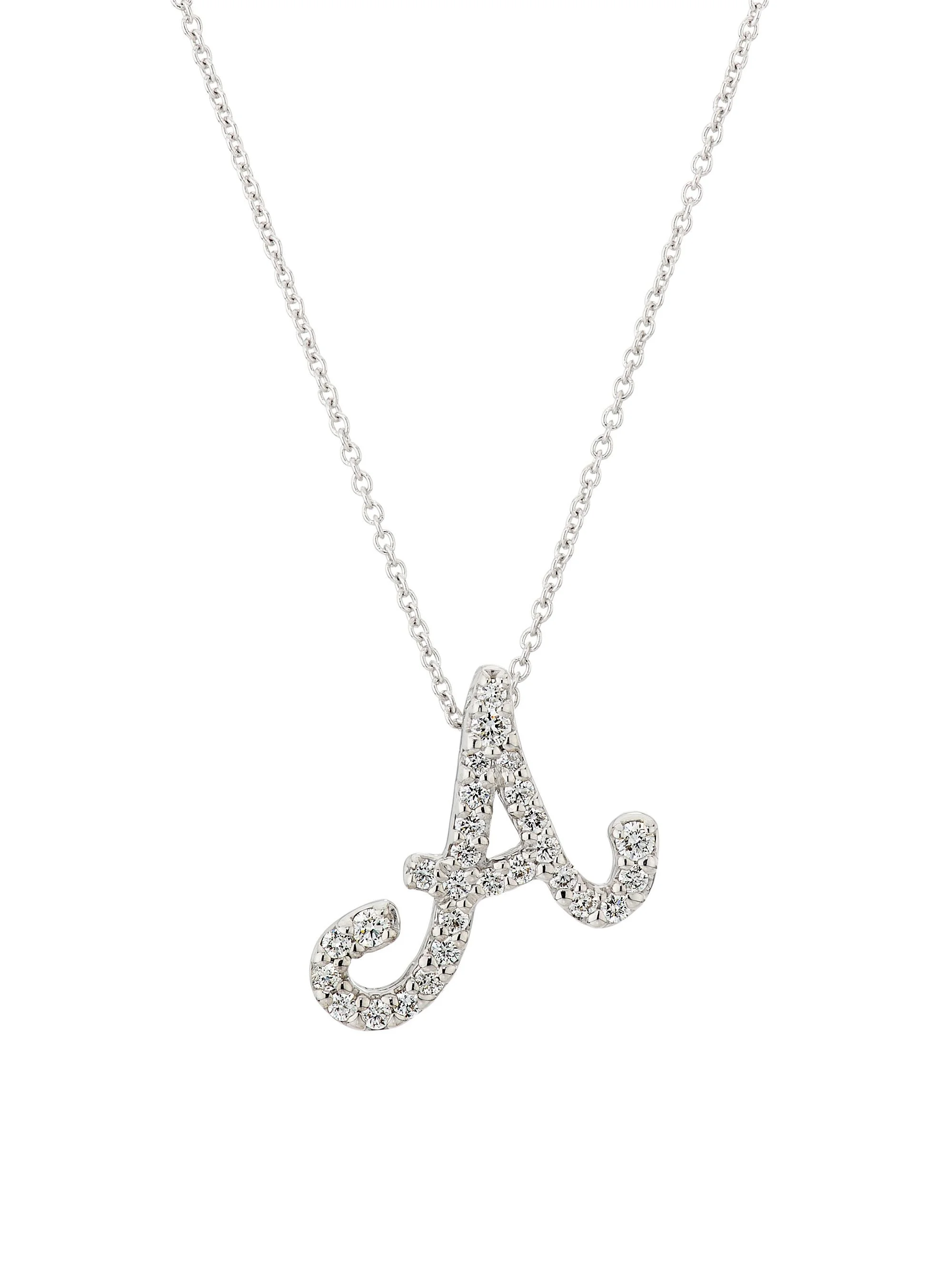 Women's Tiny Treasures Script Initial 18K White Gold, Ruby & 0.24-0.34 TCW Diamond Pendant Necklace - 1