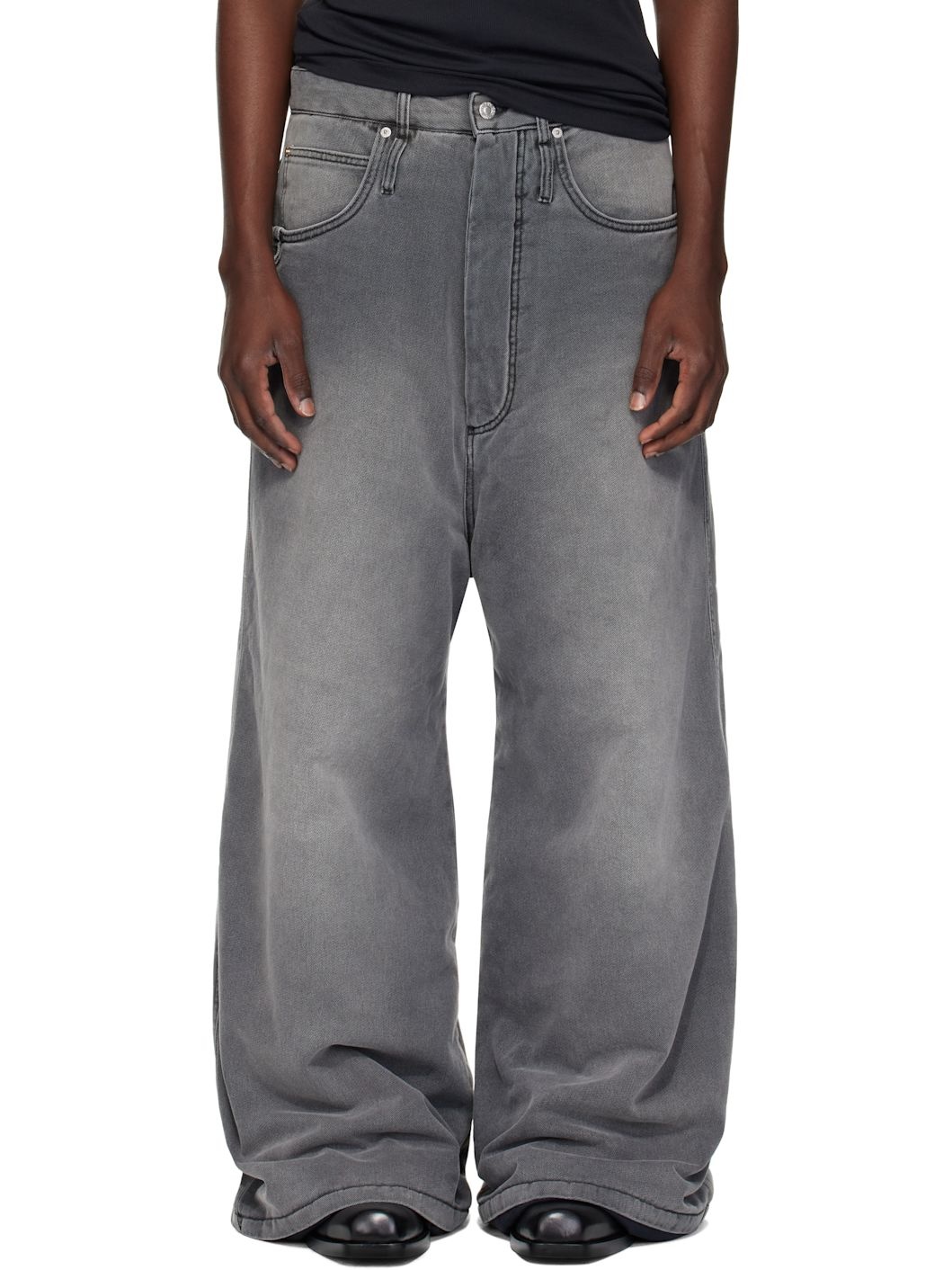 Gray Wadded Jeans - 1