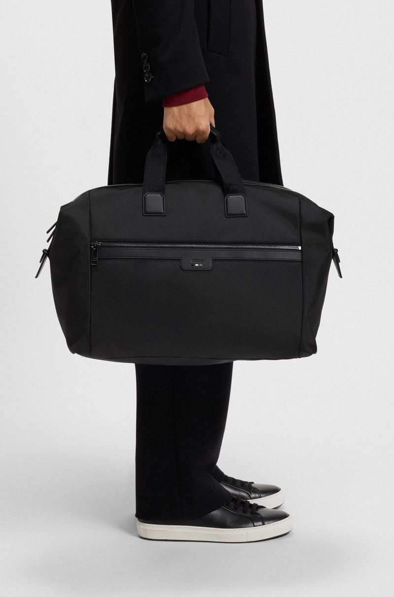 TEXTURED-FABRIC HOLDALL WITH FAUX-LEATHER TRIMS 4