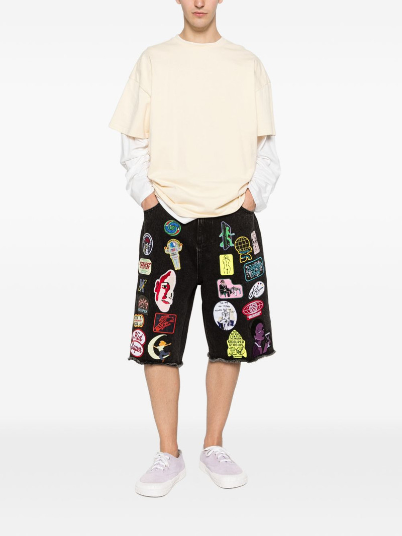 KidSuper patches-appliqué denim shorts outlook