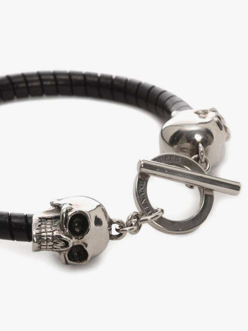 Men's Skull Leather Bracelet in Black - 3