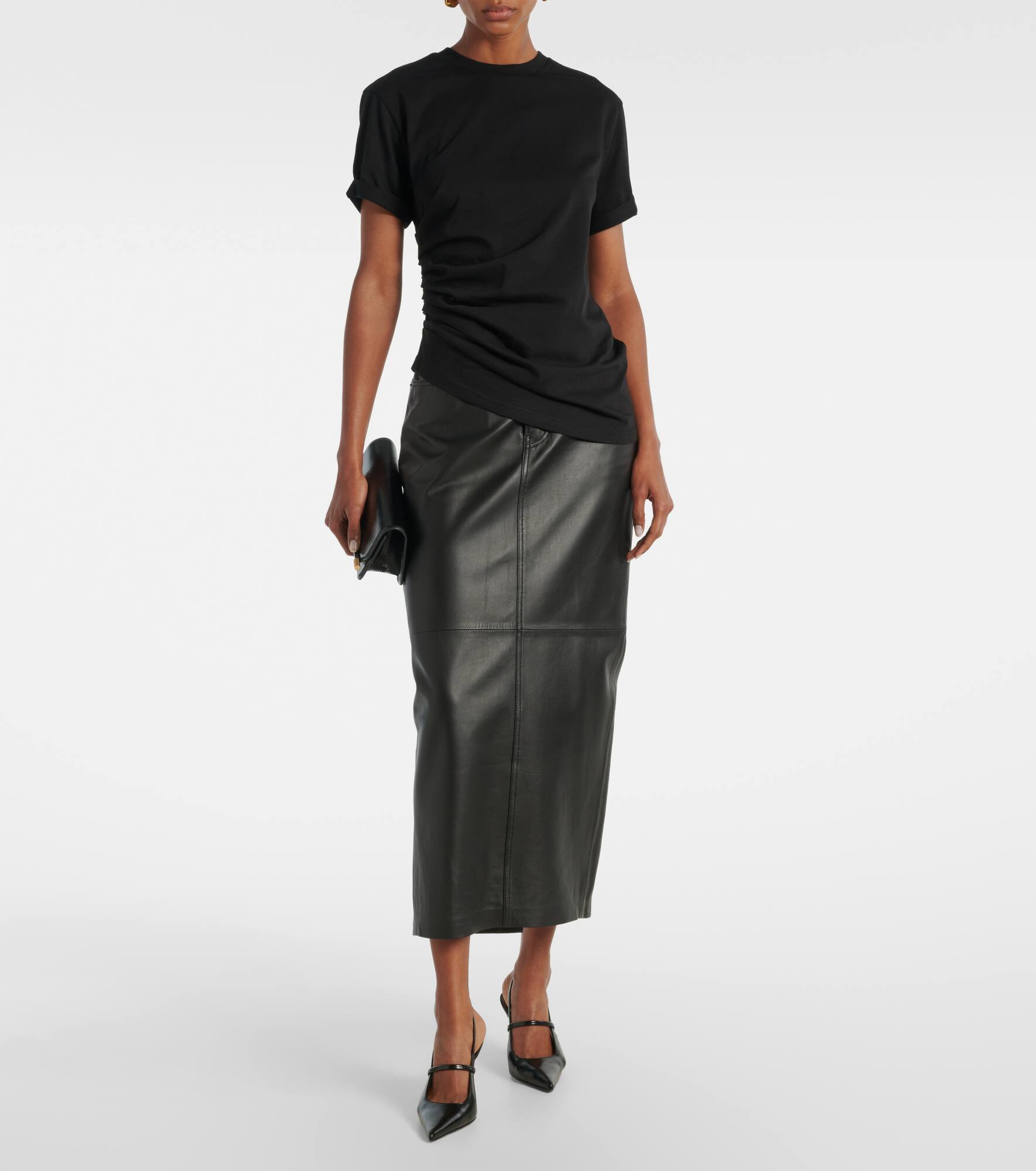 Gathered asymmetric cotton T-shirt - 2
