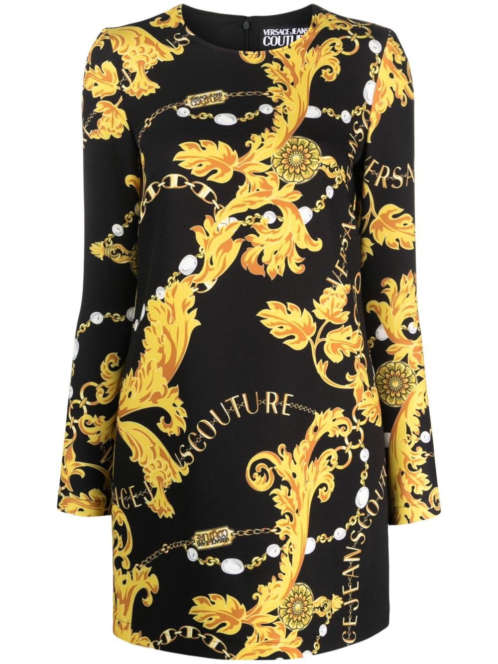 Baroque-print long-sleeve minidress - 1