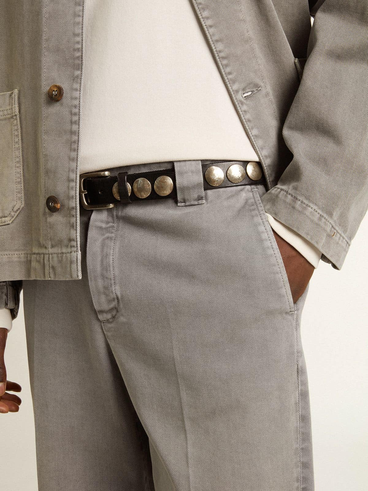 Gray-colored cotton chino pants - 5