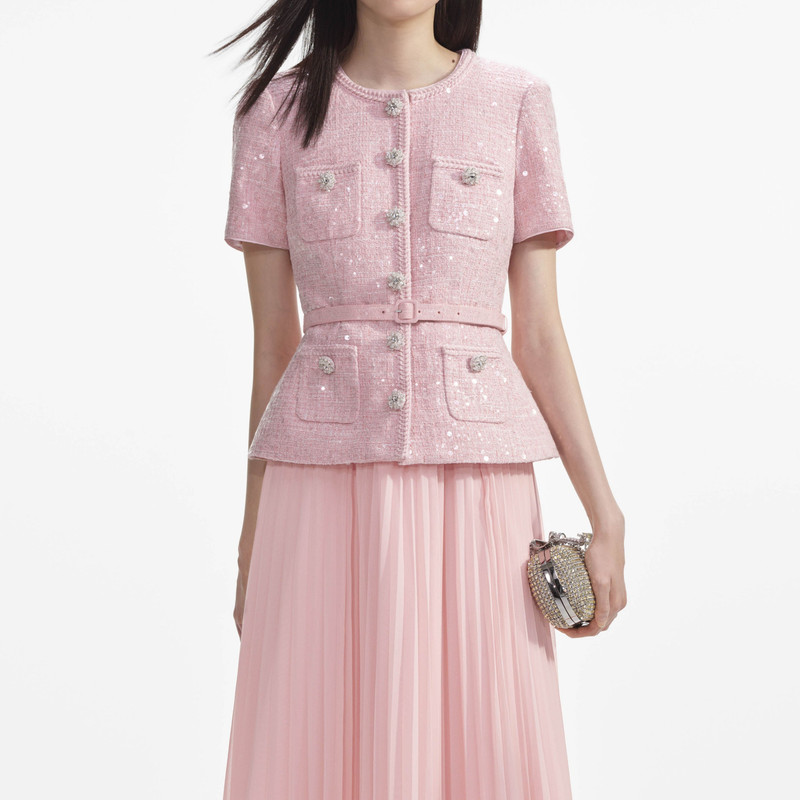 self-portrait Pink Boucle Midi Dress - PF24-948M-P | REVERSIBLE