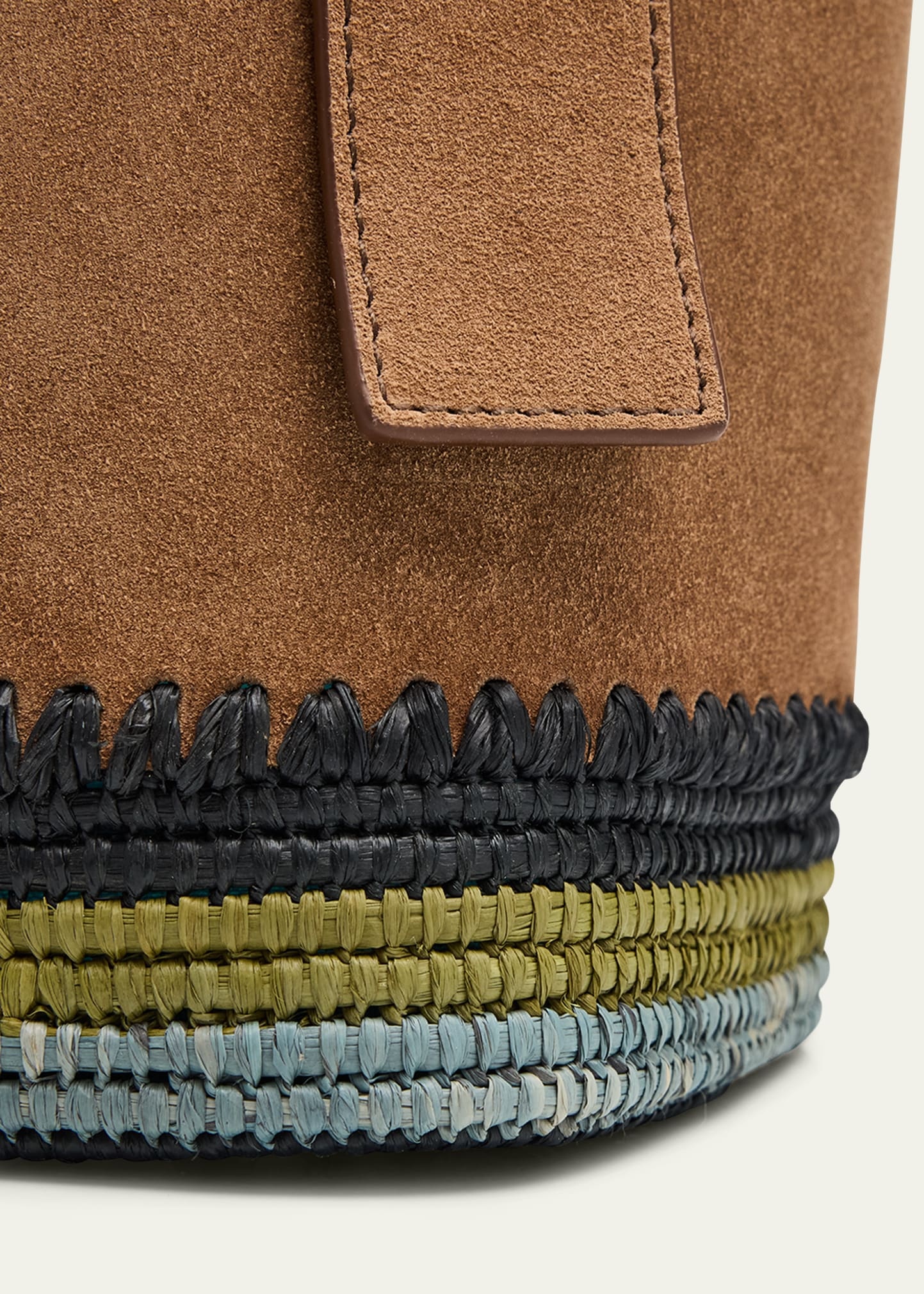 Pebble Raffia-Bottom Mini Bucket Bag in Suede - 5