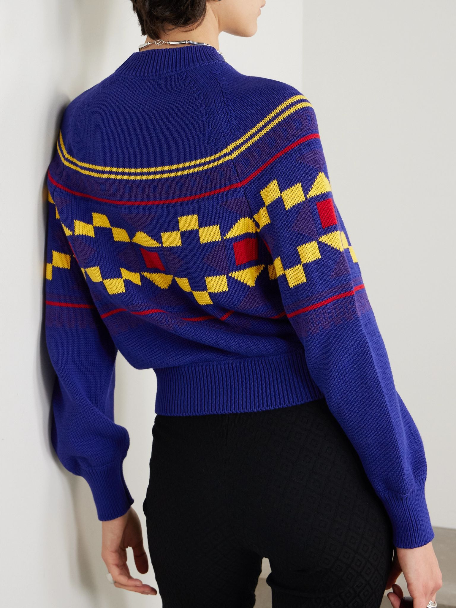 Lara intarsia-knit cotton-blend sweater Blue - 3