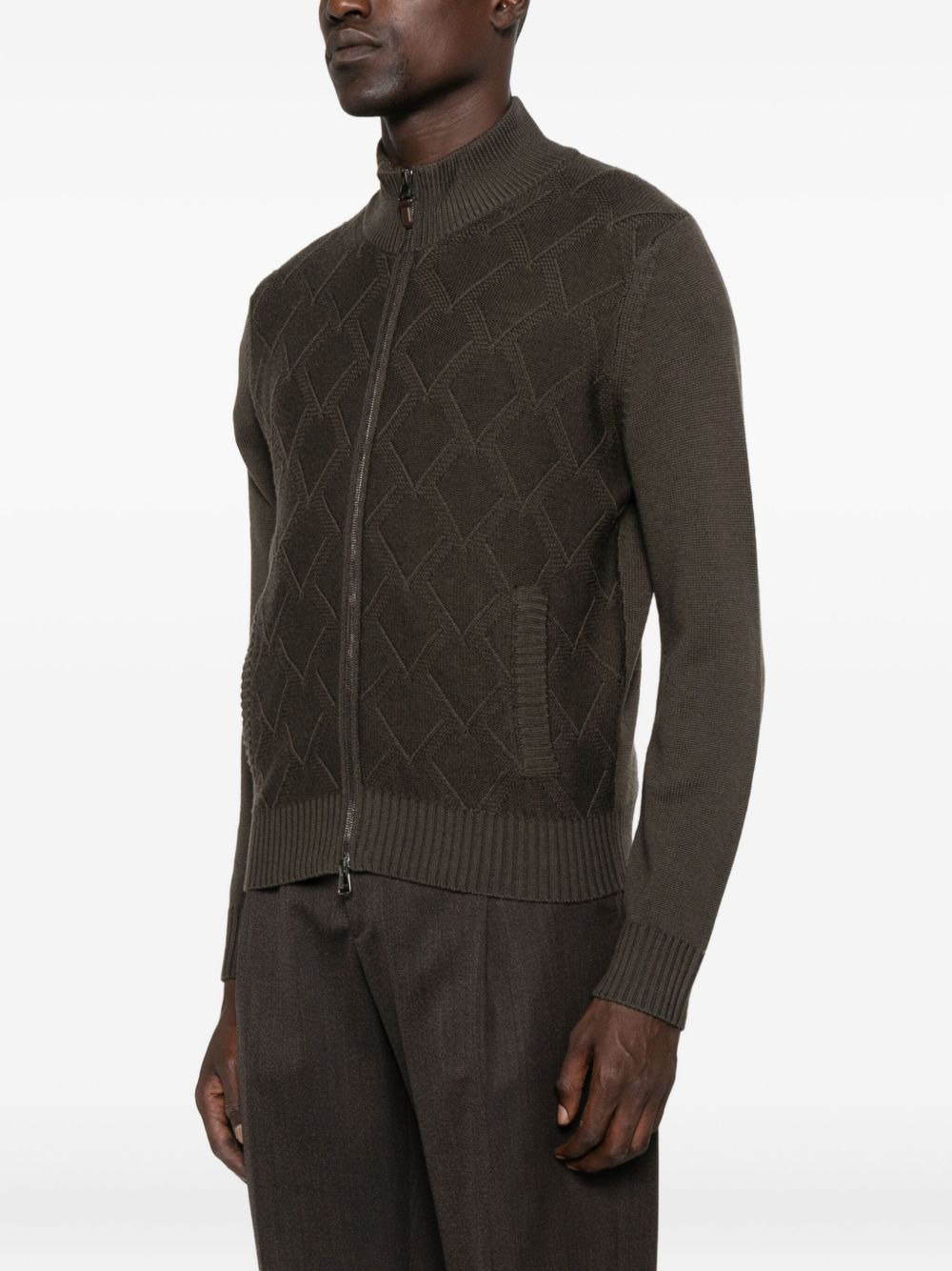 quilted zip-up cardigan - 3