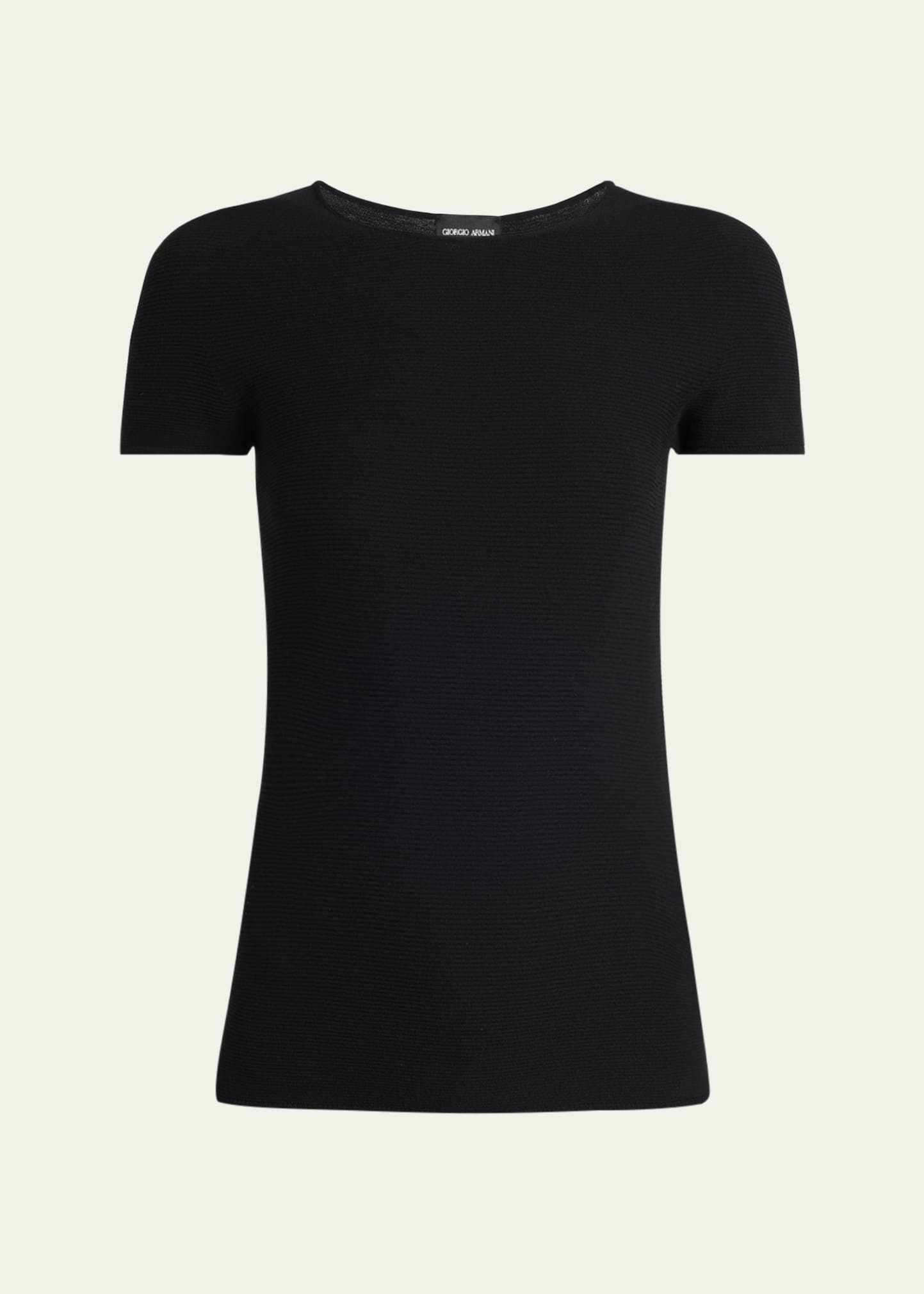 Scoop-Neck Short-Sleeve Tee, Black - 1