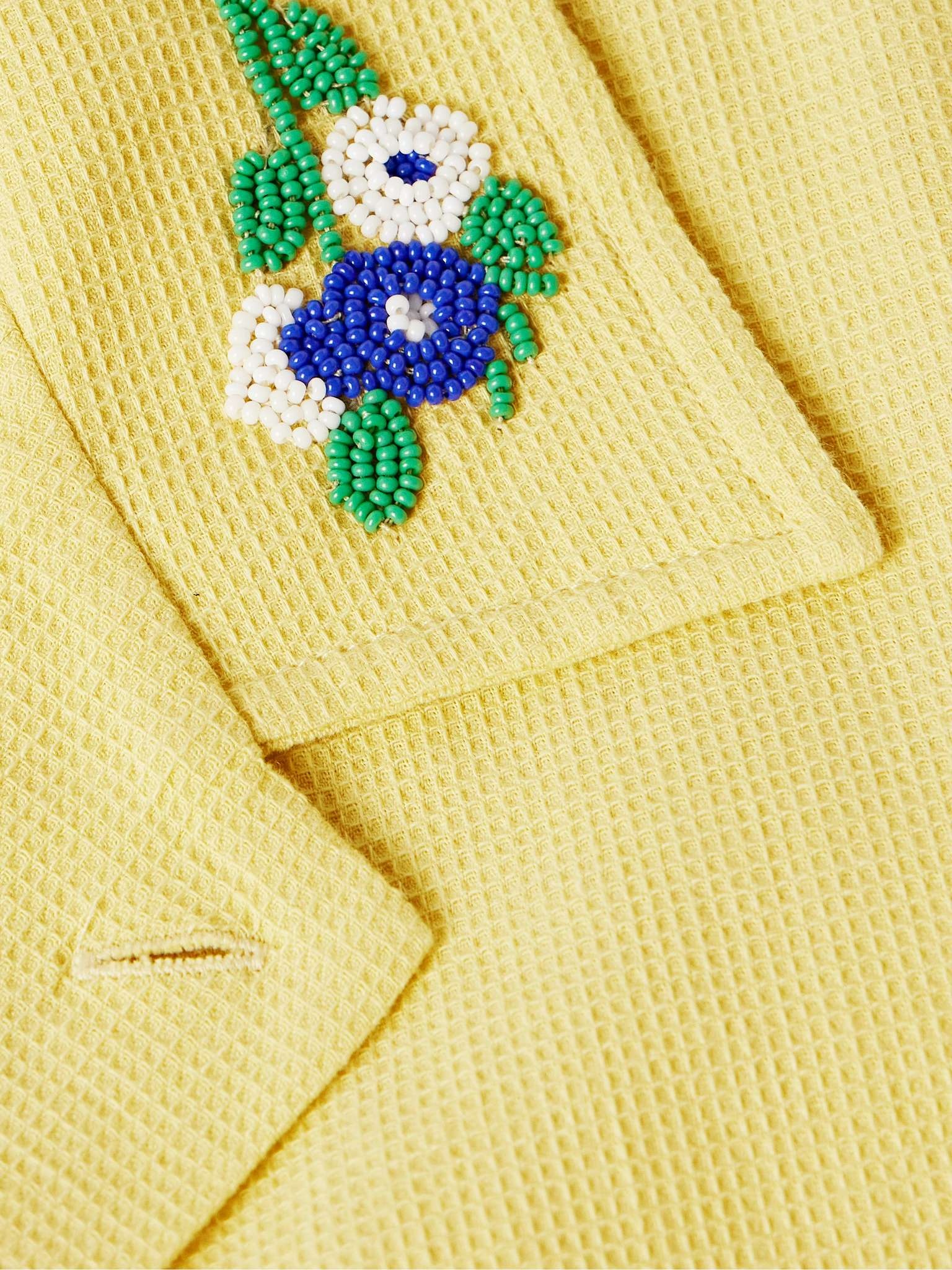 Chicory Camp-Collar Bead-Embellished Waffle-Knit Cotton Shirt - 4