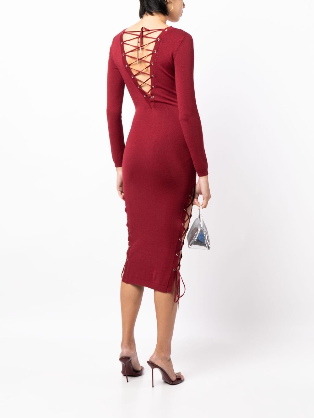 lace-up bodycon midi dress - 2
