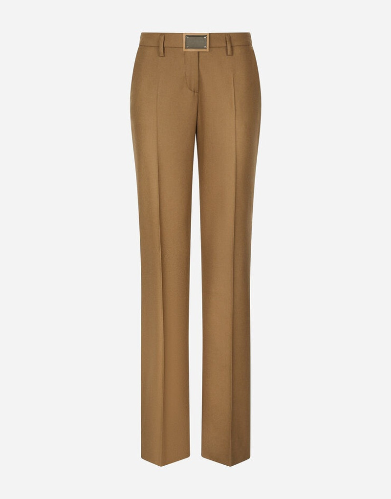 Flared flannel pants with logo tag 1