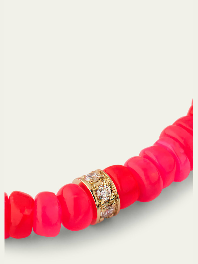 SYDNEY EVAN 14K Pave Diamond 4mm Wheel on Hot Pink Opal Bracelet outlook