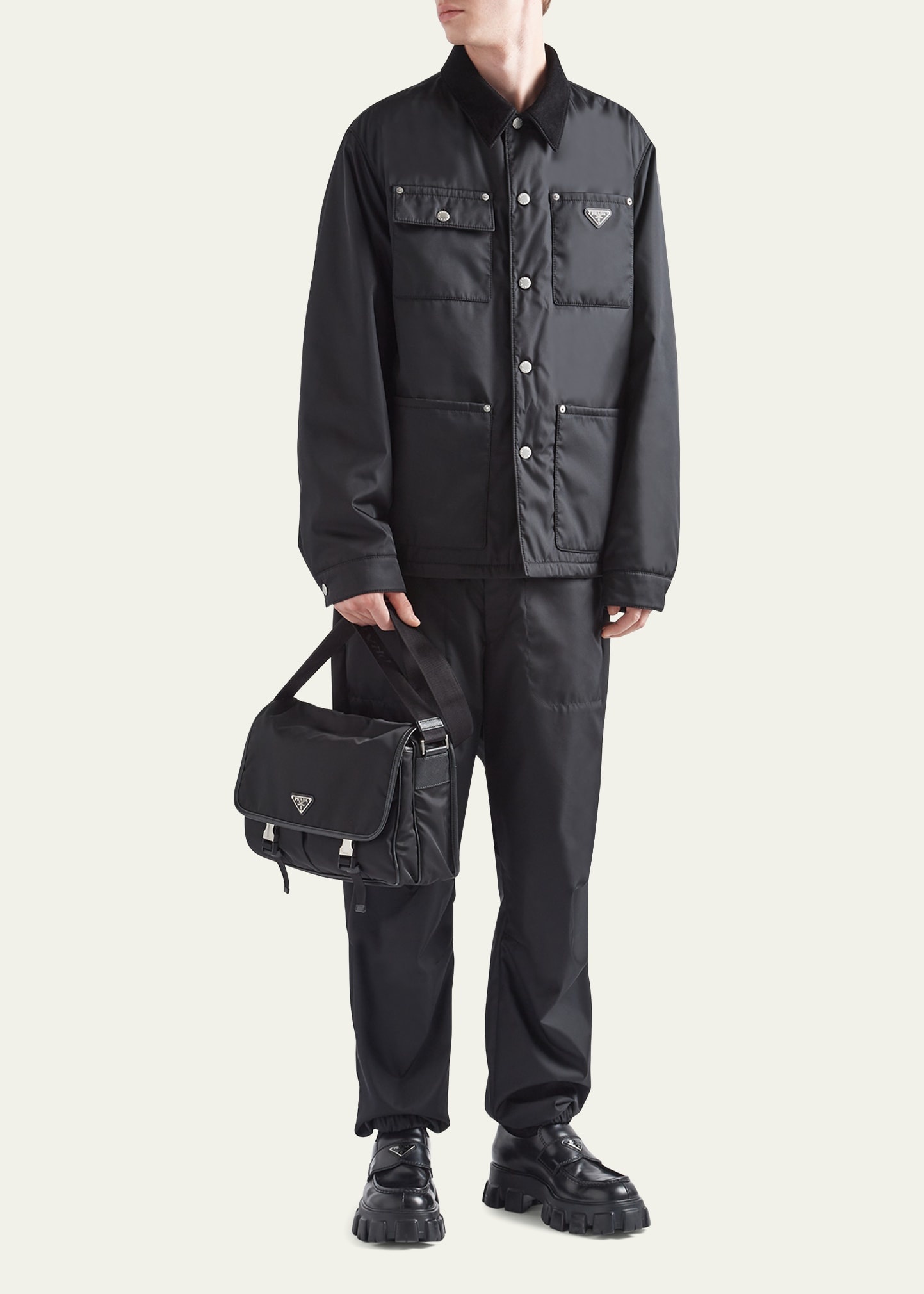 Men's Nylon and Leather Crossbody Bag - 5