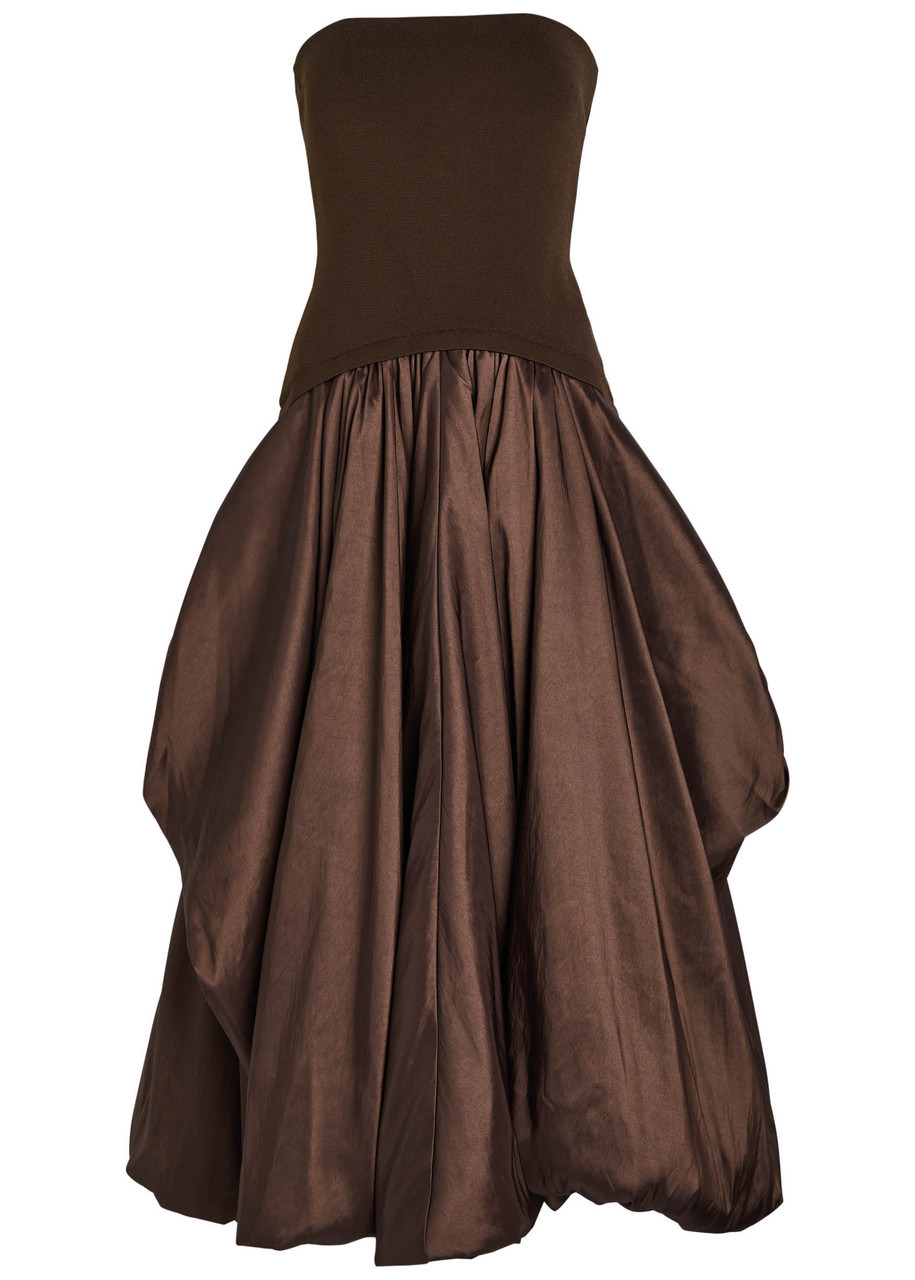 Simkhai Izzy Strapless Ribbed-knit and Shell Midi Dress - 6