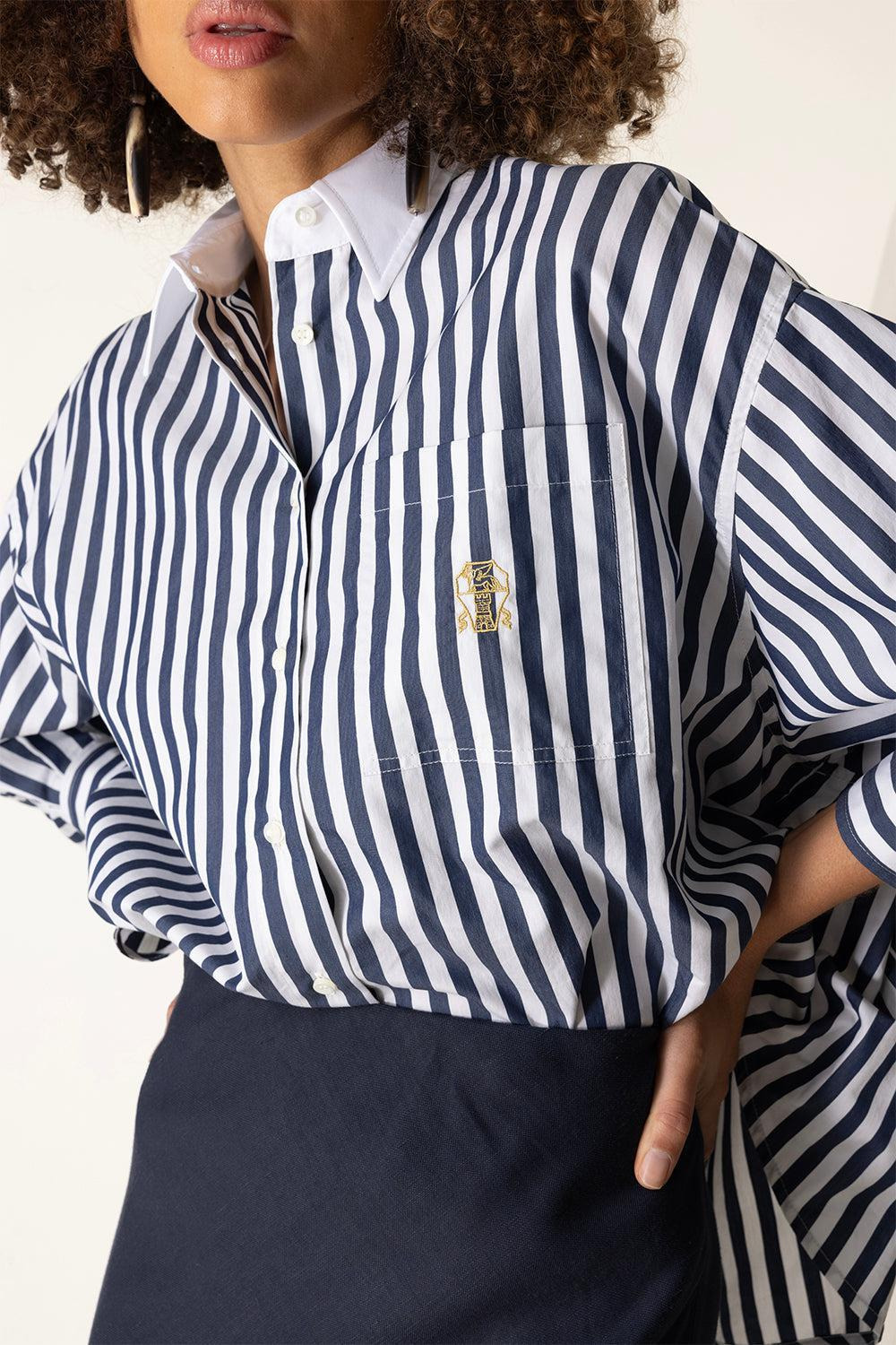 Striped Logo Shirt - White Blue - 3