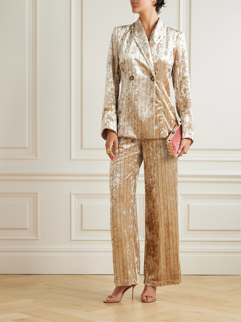 LORETTA CAPONI Cipro Pinstriped Crushed-velvet Wide-leg Pants outlook