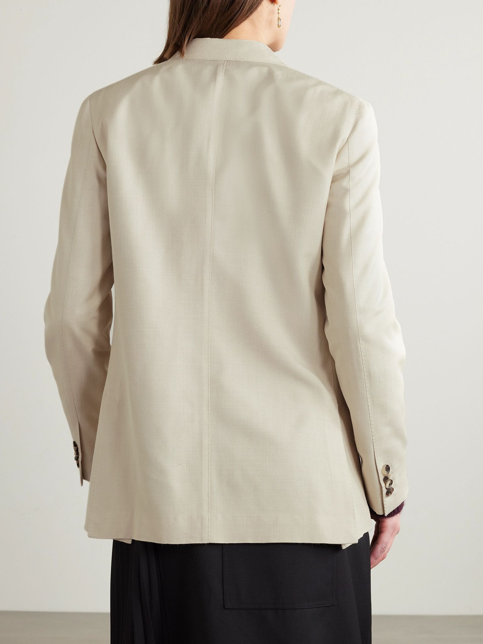 Double-breasted silk-dupioni blazer Cream - 4