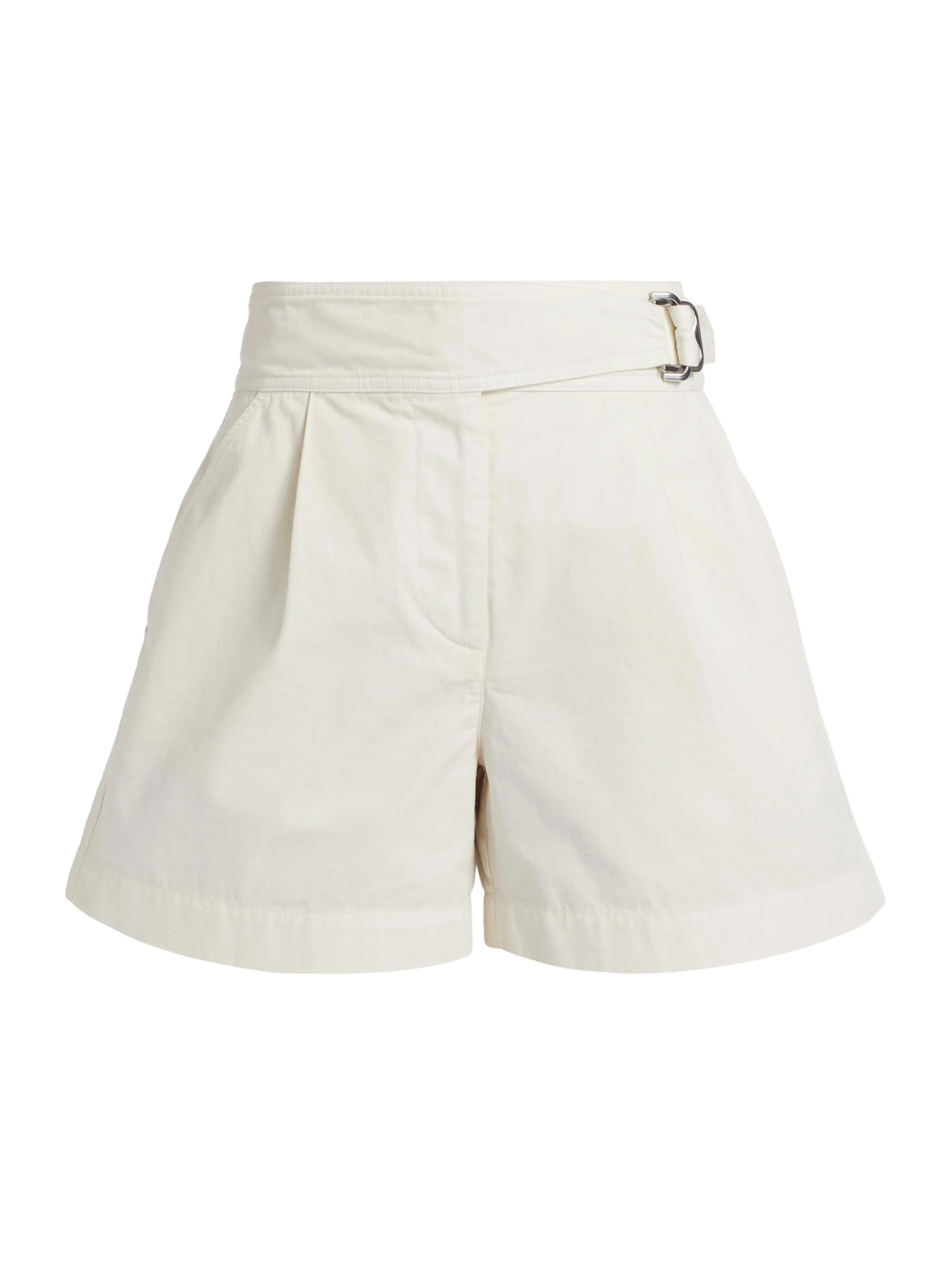 Women's Belted Cotton Shorts - Off White - 1