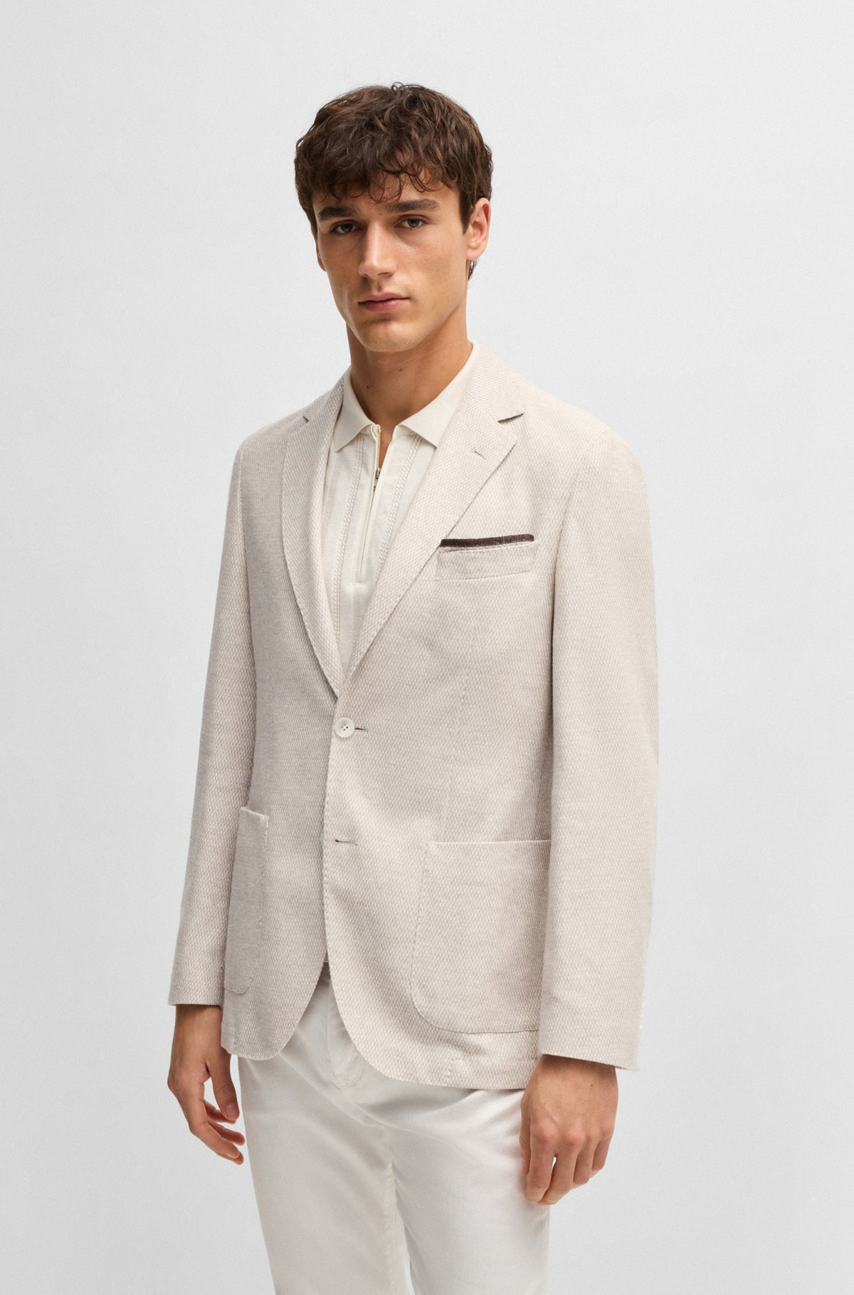 REGULAR-FIT PATTERNED BLAZER WITH LINEN AND COTTON - 2