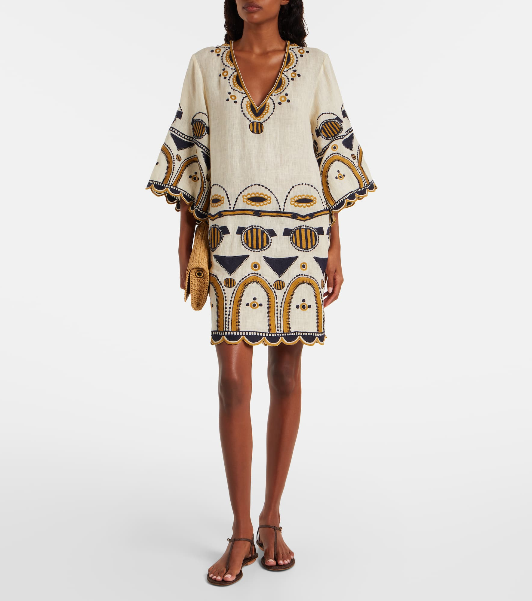 Medaillon embroidered linen minidress - 2