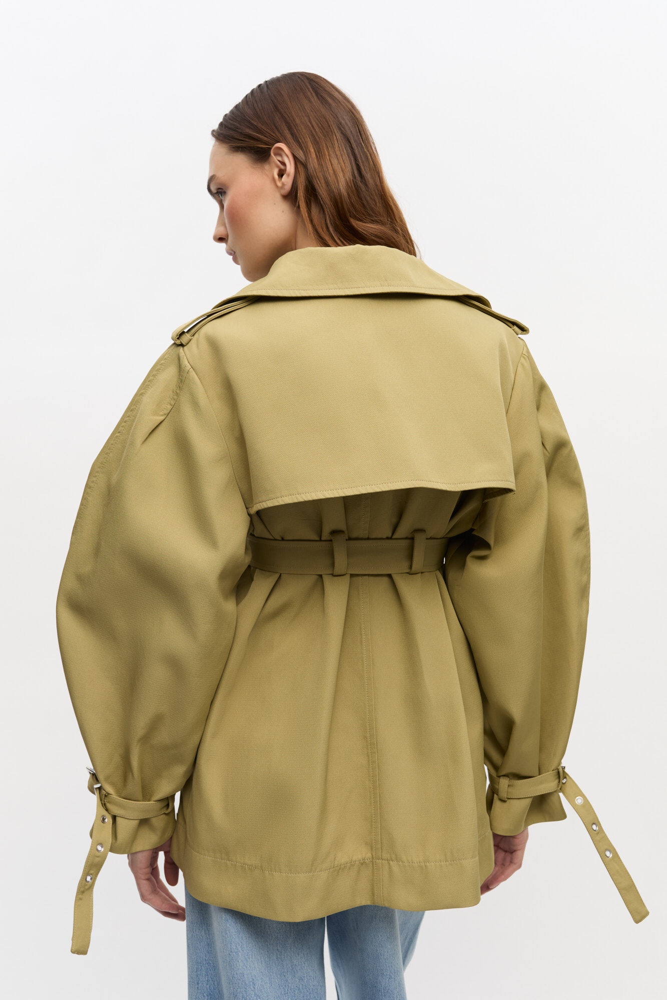BEIGE HEAVY TWILL MIDI TRENCH COAT - 5