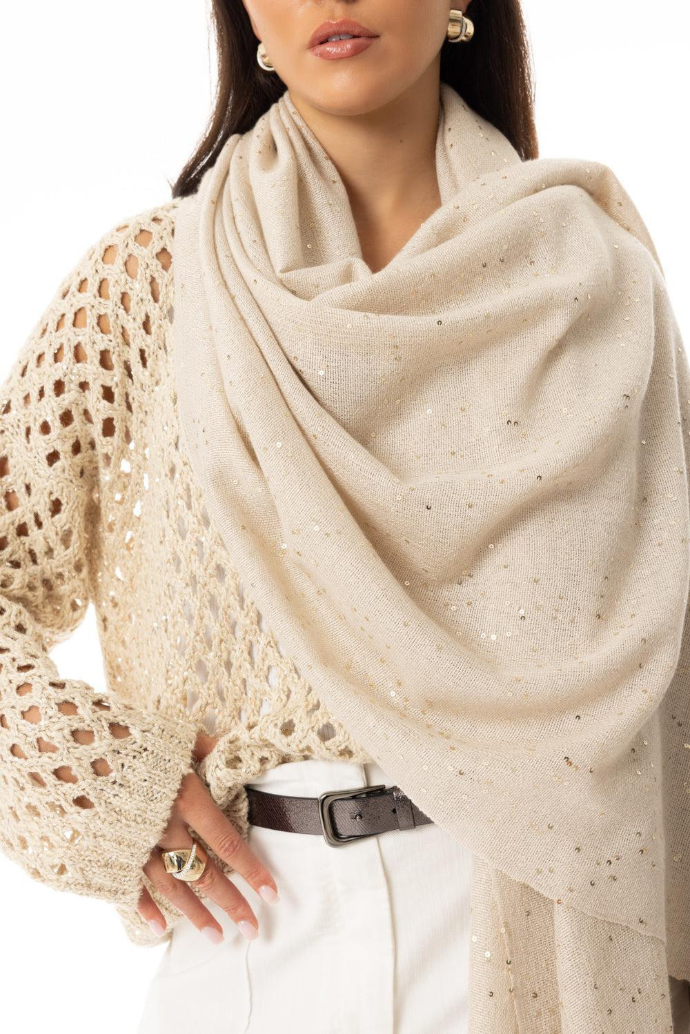 Paillette Scarf - Rustic Beige - 3