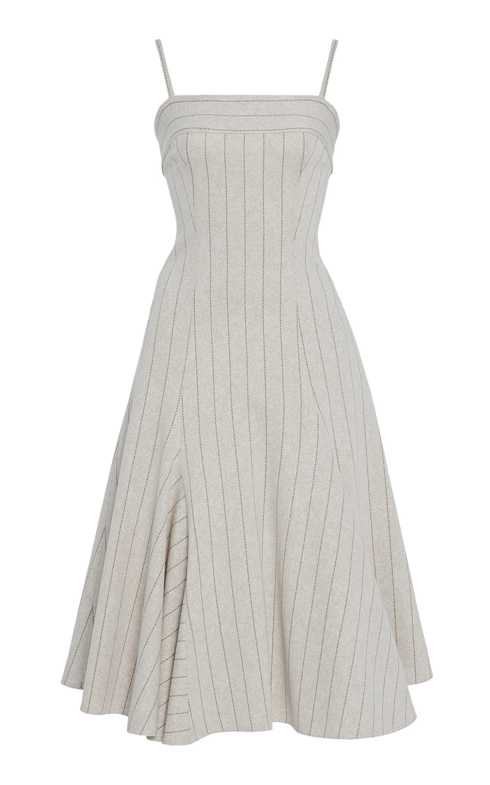 Godet-Detailed Pinstriped Jacquard Dress neutral - 1