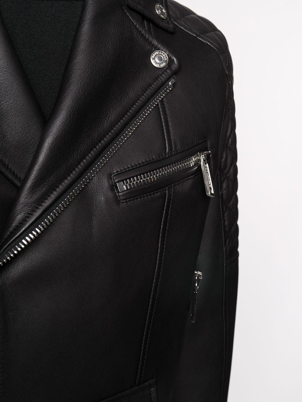 quilted detailed biker jacket - 5