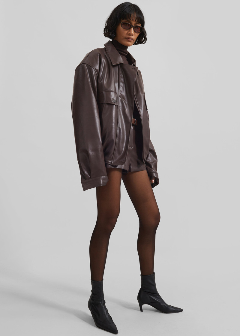 Belmont Faux Leather Jacket - Brown 5