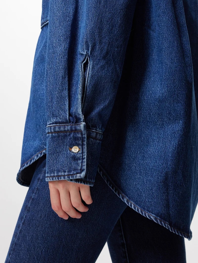 Denim-Trimmed Cotton Shirt blue - 5