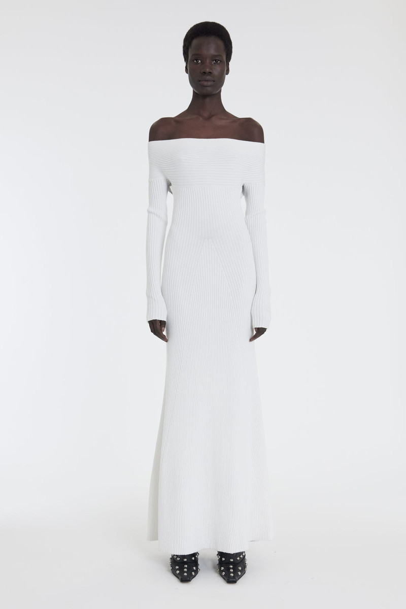 KNIT MAXI OFF SHOULDER DRESS IVORY 1