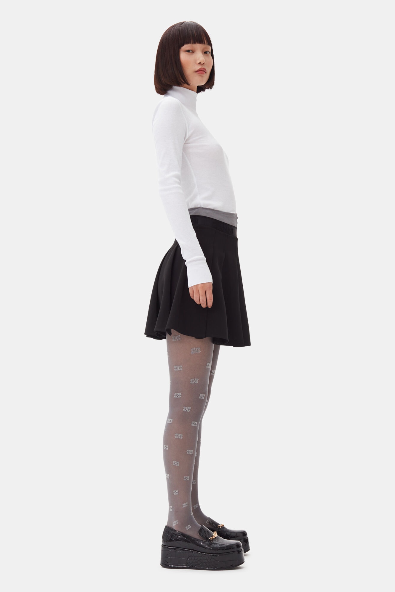 BLACK LIGHT TWILL PLEATED MINI SKIRT - 3