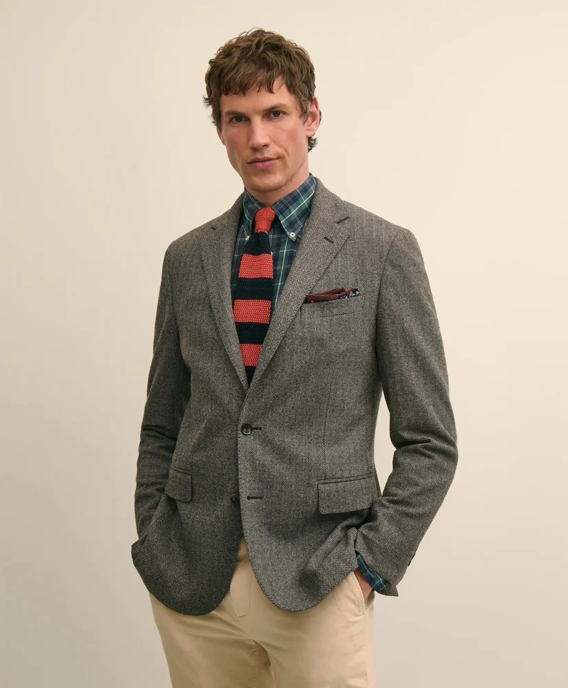 Classic Fit Cotton Blend Herringbone Knit Sport Coat - 1