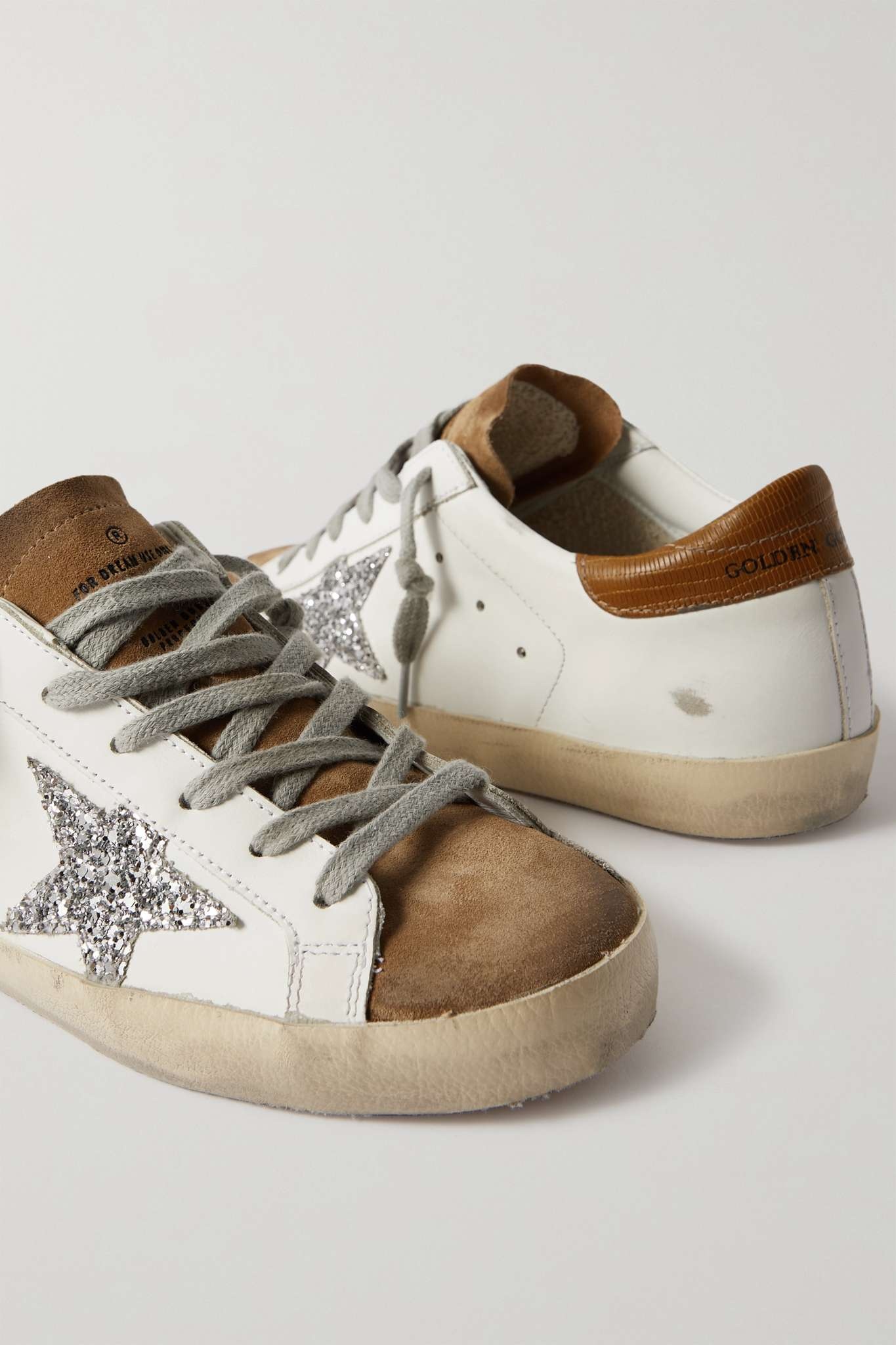 Superstar glittered cheap distressed leather sneakers