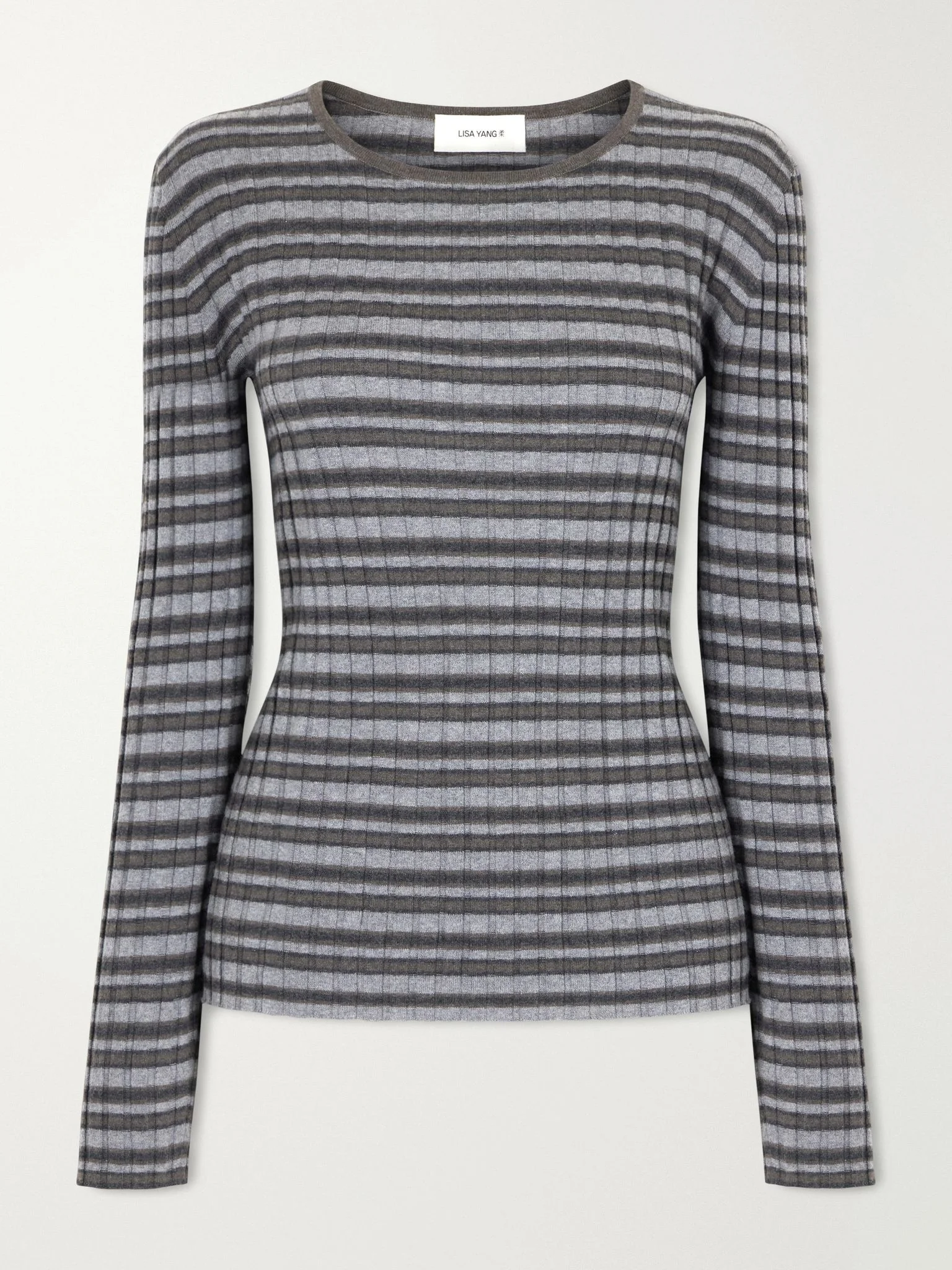 Tarika striped ribbed cotton and cashmere-blend sweater Charcoal - 1
