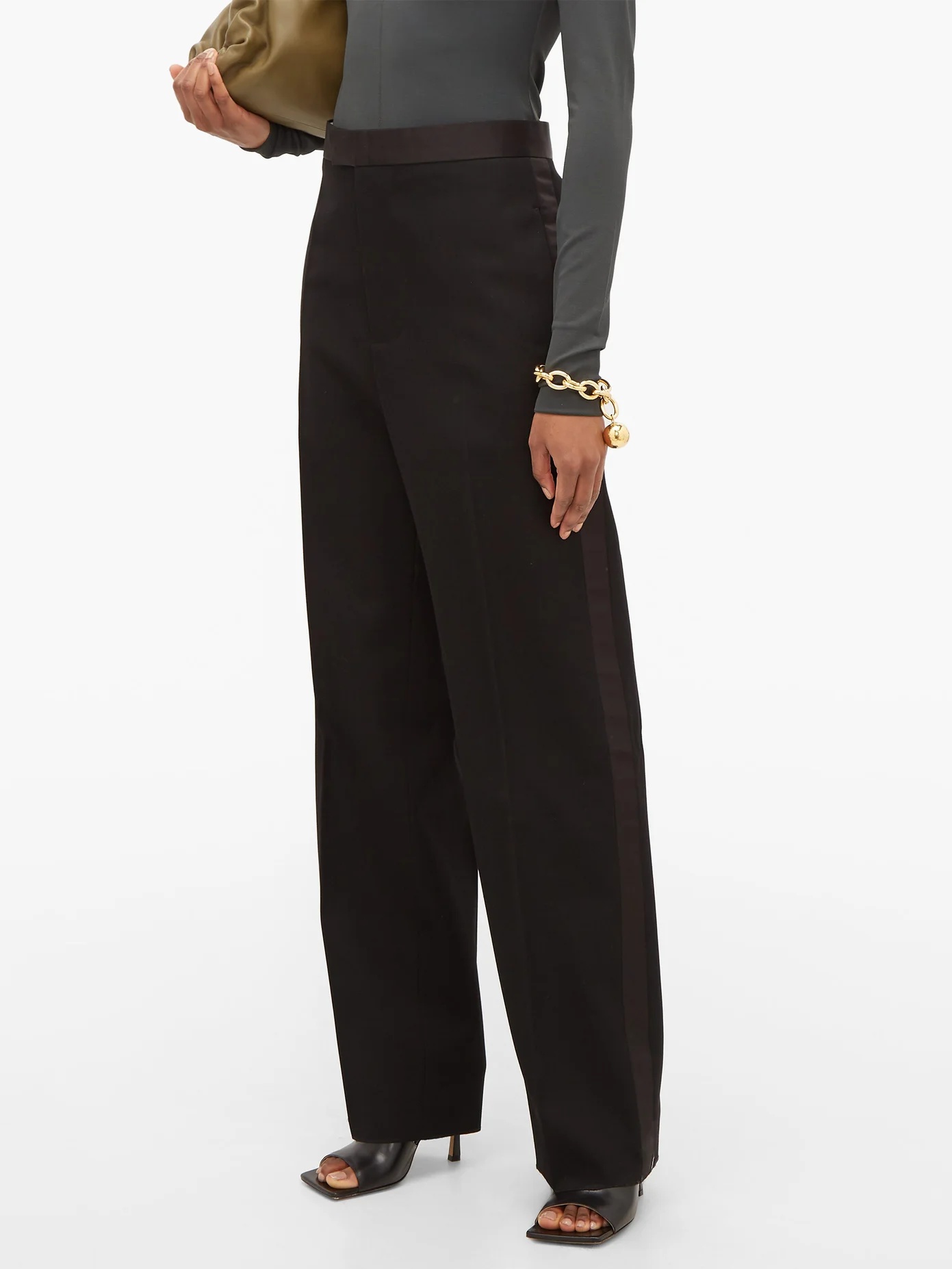 Wide-leg satin-striped wool tuxedo trousers - 7