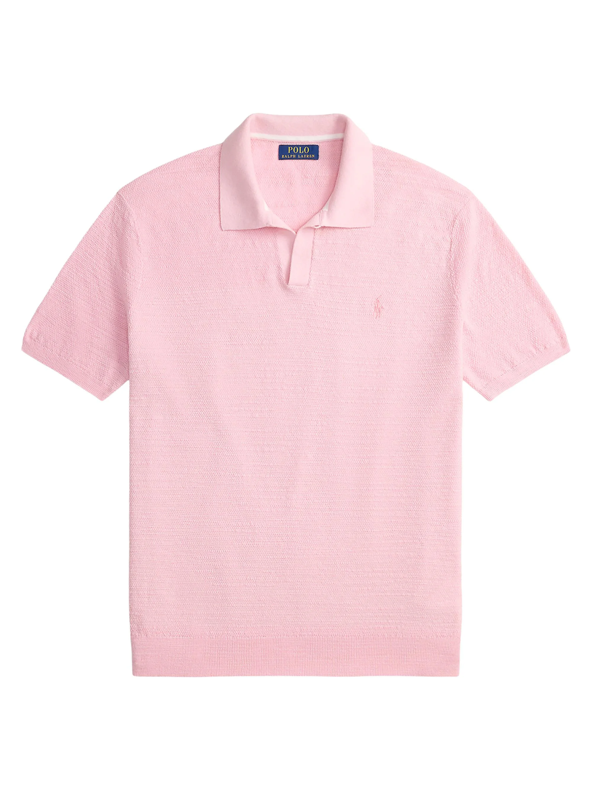 Men's Cotton-Linen Knit Polo Shirt - Carmel Pink Deck Wash White - 1