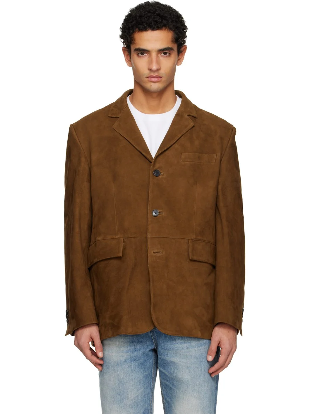 Brown Tailored Suede Jacket - 1