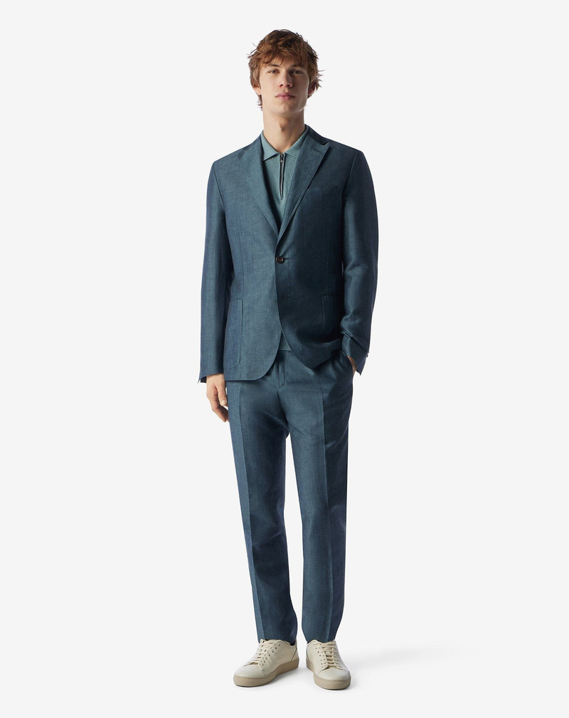 CORNELIANI Teal blue wool and linen suit outlook