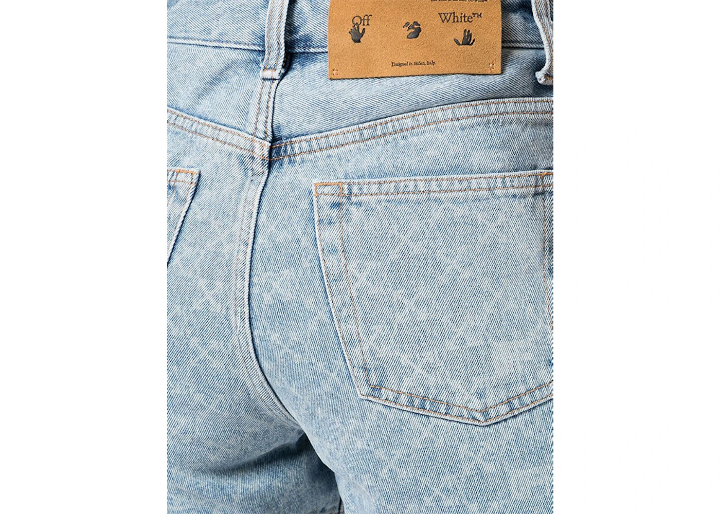 OFF-WHITE Womens Bleached Denim Arrow Print Shorts Light Blue - 2