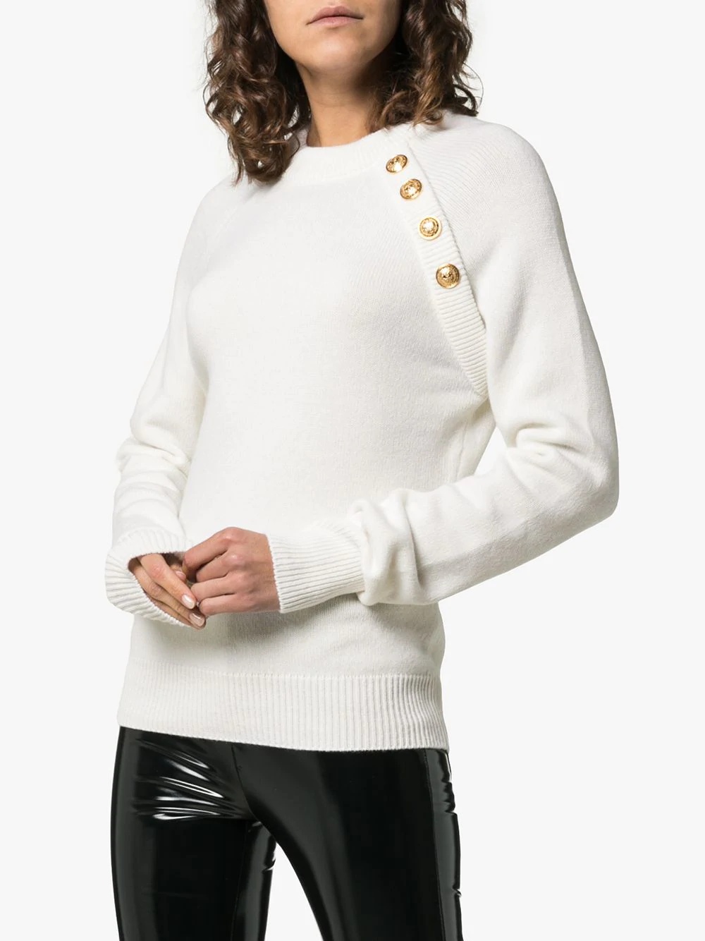 long-sleeved knitted cashmere gold button sweater - 3