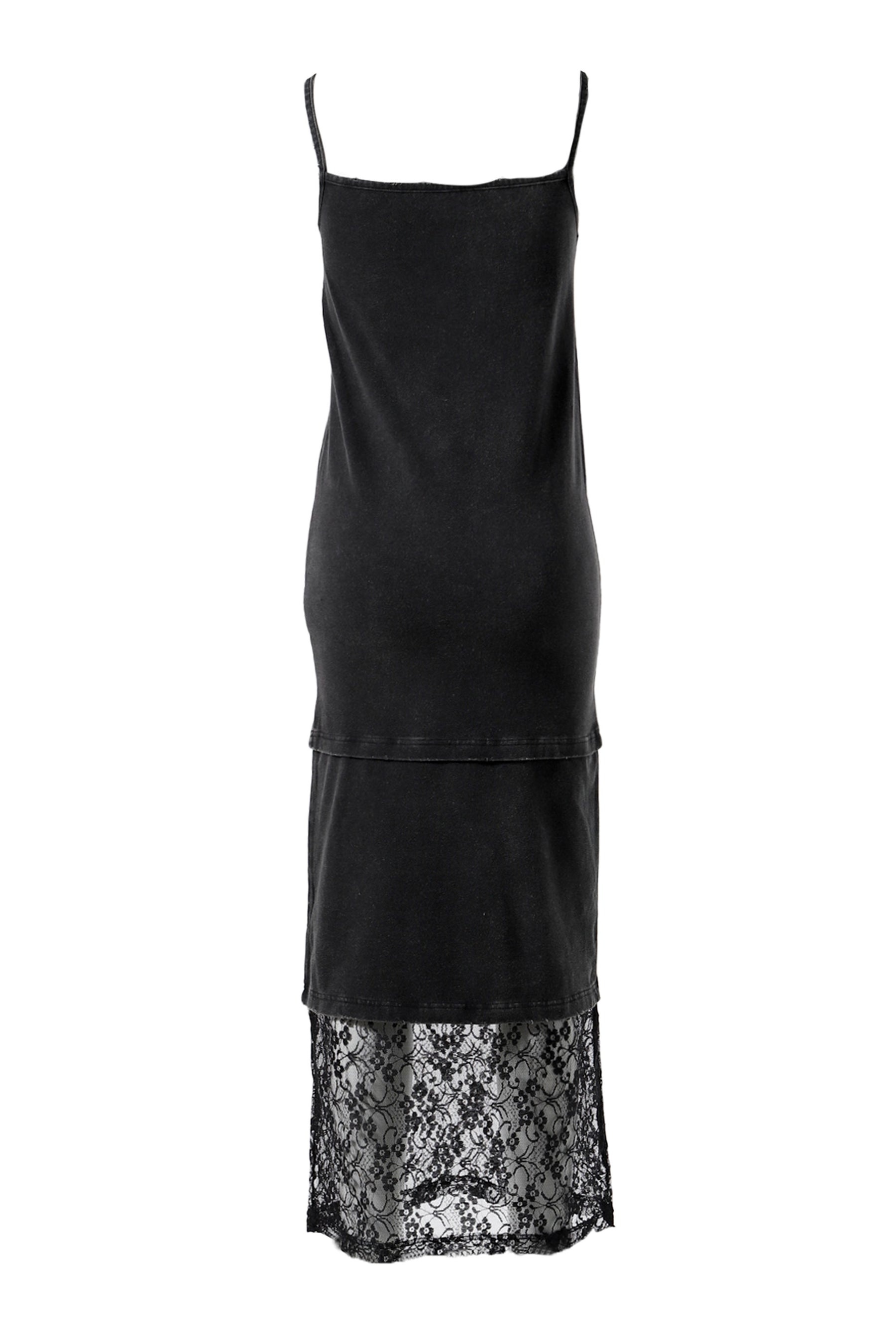 BLACK WOMENS LAYERED SLEEVELESS LONG DRESS / BLK - 2
