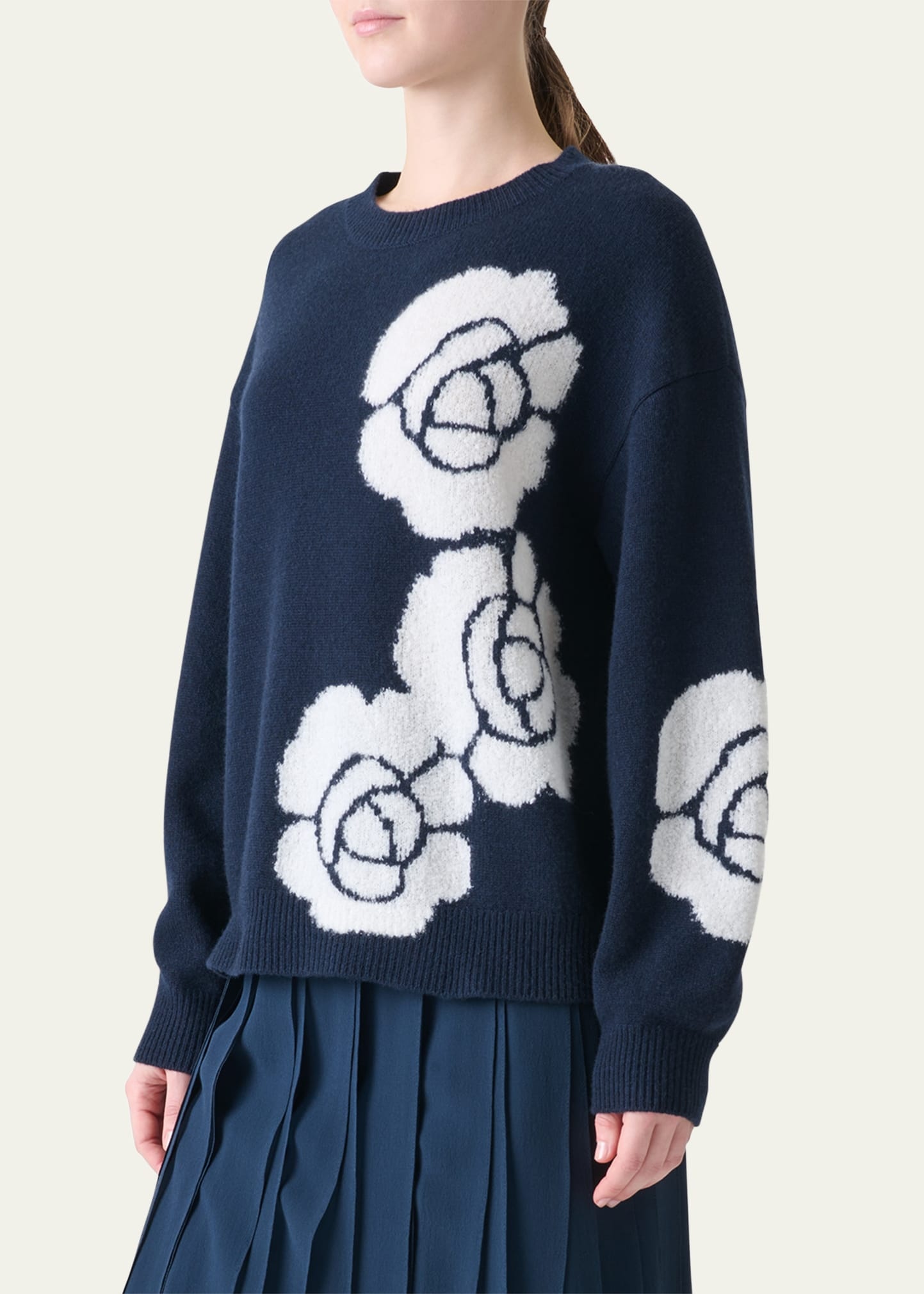 3D Anemone Intarsia Cashmere-Silk Sweater - 4