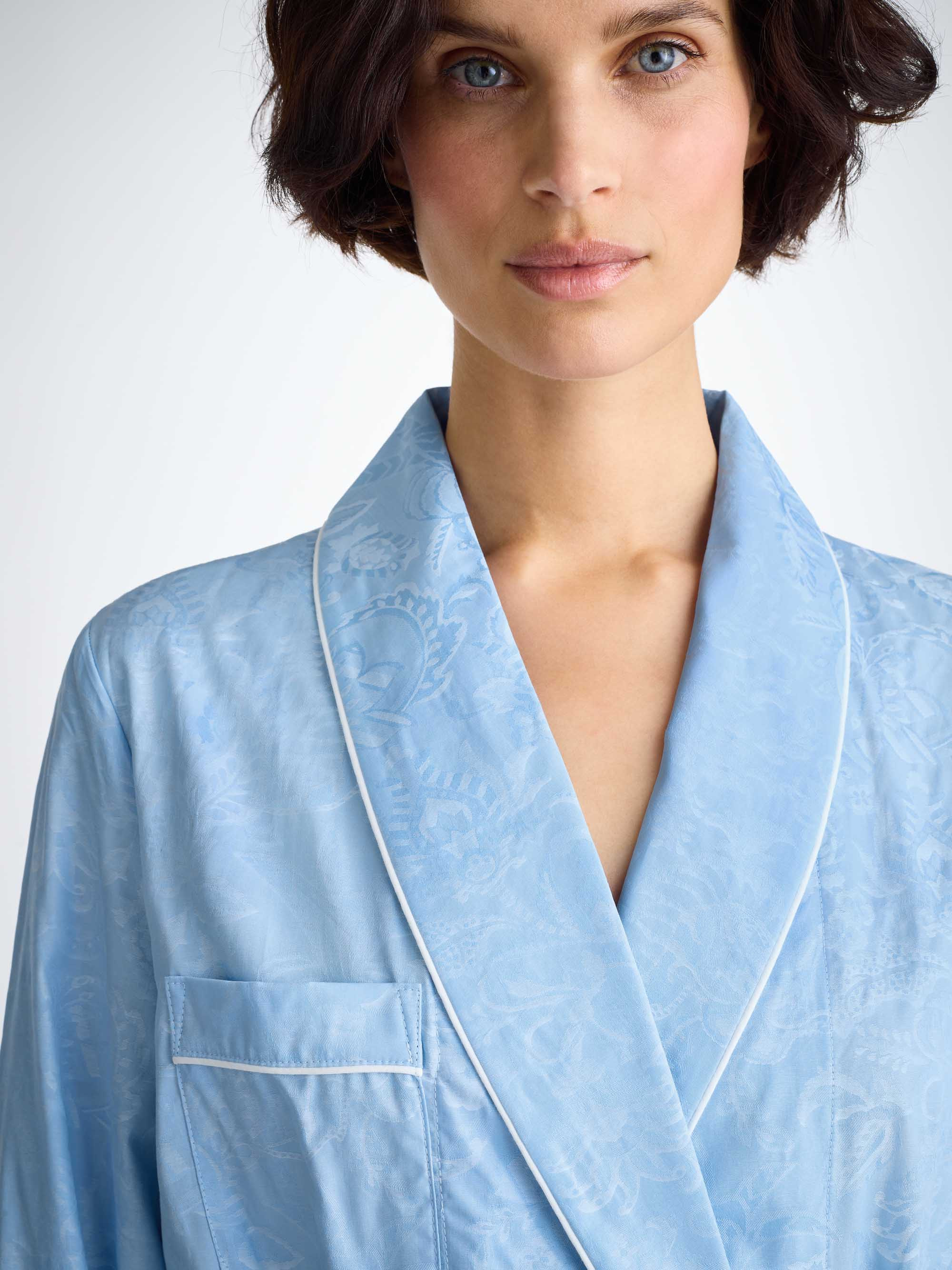Women's Robe Cotton Jacquard Light Blue Jungle Paisley Pattern - 2
